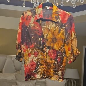 Cache Vibrant Floral Blouse in Red and Yellow